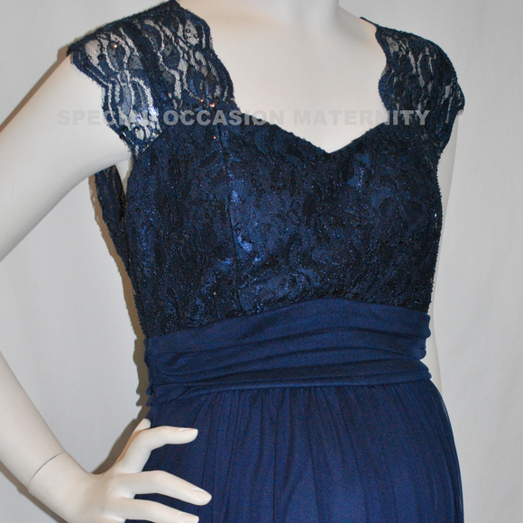 Long Navy Blue Lace Chiffon Maternity Dress NEW - Picture 6 of 6